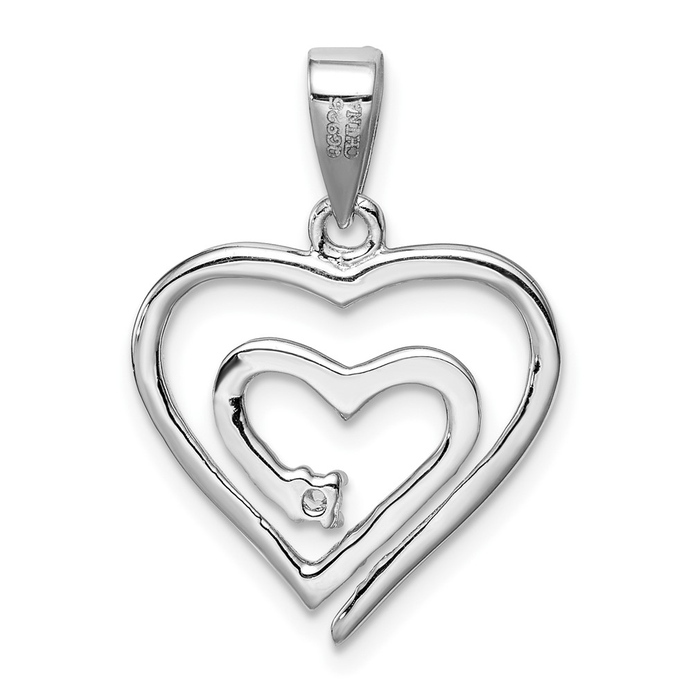 Sterling Silver Rhodium-plated Single CZ Fancy Heart Pendant (QP2054)