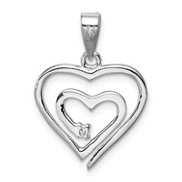 Sterling Silver Rhodium-plated Single CZ Fancy Heart Pendant view 4
