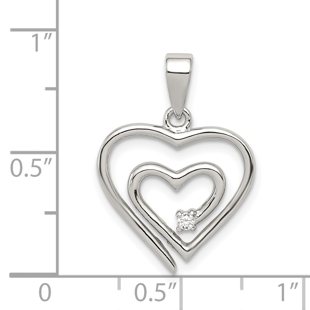 Sterling Silver Rhodium-plated Single CZ Fancy Heart Pendant (QP2054)