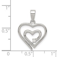 Sterling Silver Rhodium-plated Single CZ Fancy Heart Pendant view 3