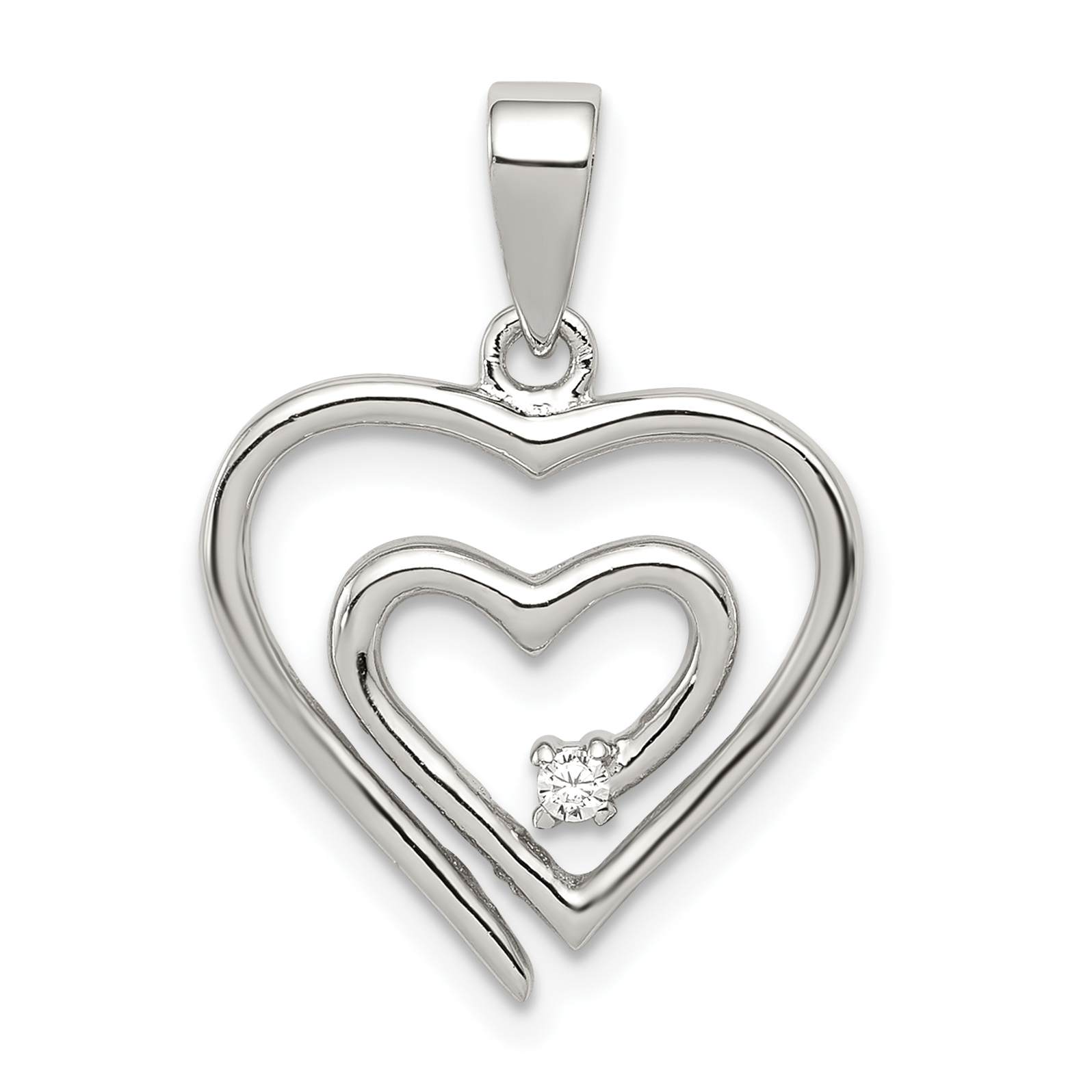 Sterling Silver Rhodium-plated Single CZ Fancy Heart Pendant (QP2054)