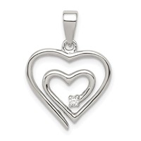 Sterling Silver Rhodium-plated Single CZ Fancy Heart Pendant view 1