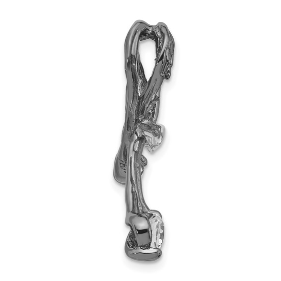 Sterling Silver Black Rhodium-plated CZ Polished Support Chain Slide