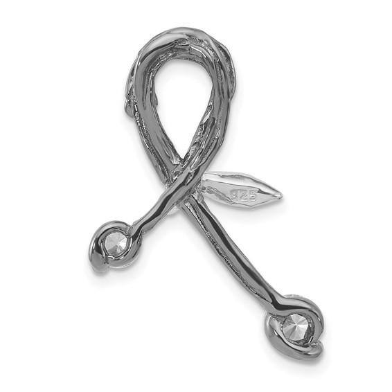 Sterling Silver Black Rhodium-plated CZ Polished Support Chain Slide