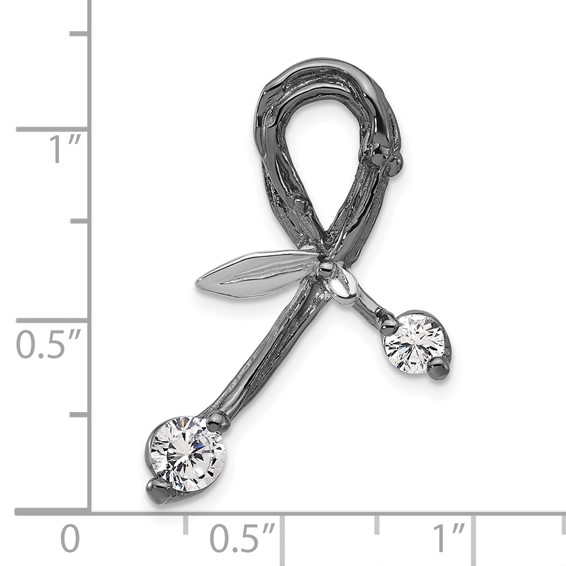 Sterling Silver Black Rhodium-plated CZ Polished Support Chain Slide