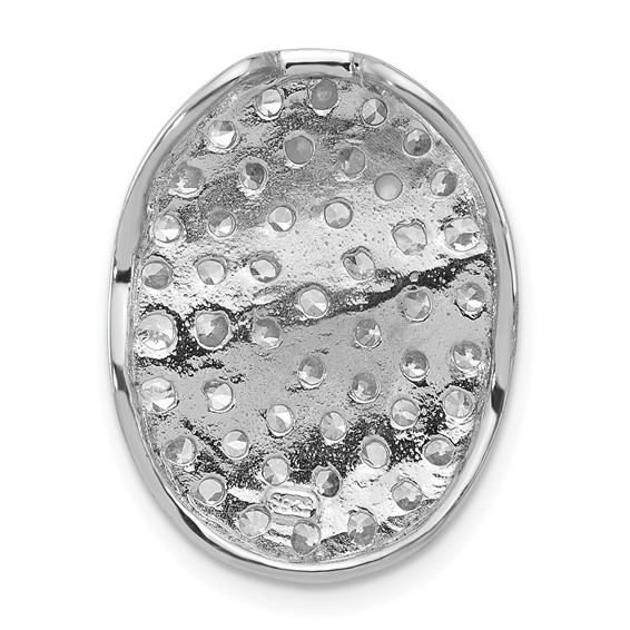 Sterling Silver Polished CZ Wavy Oval Chain Slide Pendant