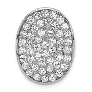 Sterling Silver Polished CZ Wavy Oval Chain Slide Pendant