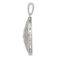 Sterling Silver Rhodium-plated Pave CZ Floral Design Circle Pendant view 2