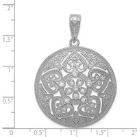 Sterling Silver Rhodium-plated Pave CZ Floral Design Circle Pendant view 3