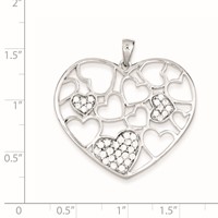 Sterling Silver Polished & CZ Hearts Pendant view 2