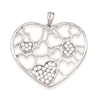 Sterling Silver Polished & CZ Hearts Pendant view 1