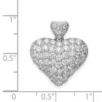 Sterling Silver Rhodium-plated CZ Puffed Heart Pendant view 3