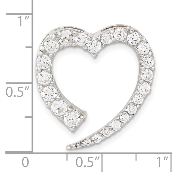 Sterling Silver & CZ Polished Heart Slide Pendant
