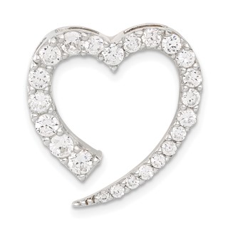 Sterling Silver & CZ Polished Heart Slide Pendant