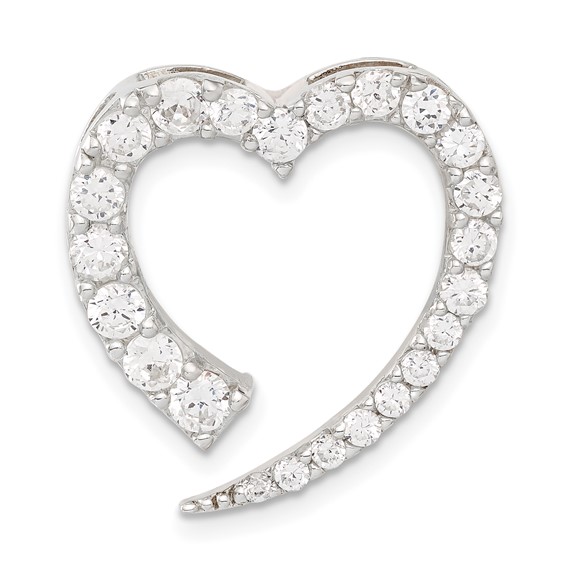 Sterling Silver & CZ Polished Heart Slide Pendant