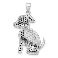 Sterling Silver Rhodium-plated Black and Clear CZ Dog Pendant view 4