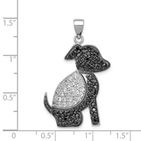 Sterling Silver Rhodium-plated Black and Clear CZ Dog Pendant view 3