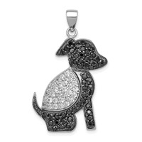 Sterling Silver Rhodium-plated Black and Clear CZ Dog Pendant view 1
