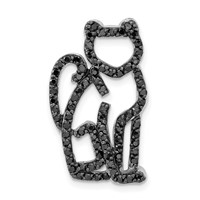 Sterling Silver Black Rhodium-Plated & Black CZ Cat Slide Pendant view 1