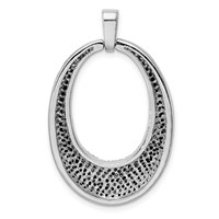 Sterling Silver Rhodium-plated Black and White CZ Open Oval Fancy Pendant view 4