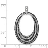 Sterling Silver Rhodium-plated Black and White CZ Open Oval Fancy Pendant view 3