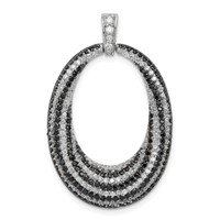 Sterling Silver Rhodium-plated Black and White CZ Open Oval Fancy Pendant view 1