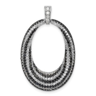 Sterling Silver Rhodium-plated Black and White CZ Open Oval Fancy Pendant