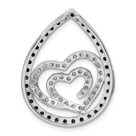 Sterling Silver White & Black CZ Heart Teardrop Slide
