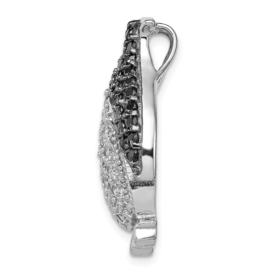 Sterling Silver Rhodium-plated Black & White CZ Penguin Chain Slide