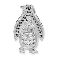 Sterling Silver Rhodium-plated Black & White CZ Penguin Chain Slide view 4
