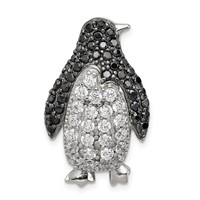 Sterling Silver Rhodium-plated Black & White CZ Penguin Chain Slide view 1