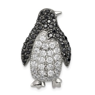 Sterling Silver Rhodium-plated Black & White CZ Penguin Chain Slide