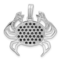 Sterling Silver Rhodium-plated Black & White CZ Crab Pendant view 3