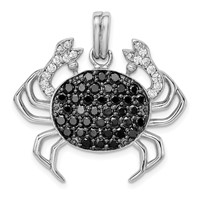Sterling Silver Rhodium-plated Black & White CZ Crab Pendant view 1