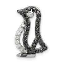 Sterling Silver Rhodium-plated Black and White CZ Penguin Chain Slide view 1