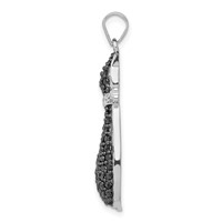 Sterling Silver Rhodium-plated Black & White CZ Cat Pendant with Bow view 2