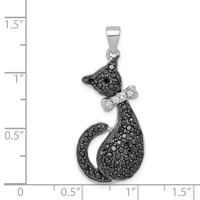 Sterling Silver Rhodium-plated Black & White CZ Cat Pendant with Bow view 3