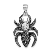 Sterling Silver Rhodium-plated Black and White CZ Spider Pendant view 1