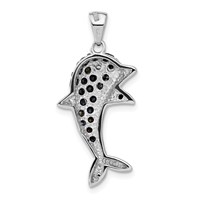 Sterling Silver Black & White CZ Dolphin Pendant view 4