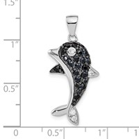 Sterling Silver Black & White CZ Dolphin Pendant view 3