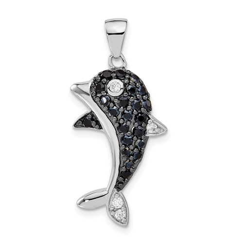 Sterling Silver Black & White CZ Dolphin Pendant