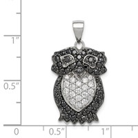 Sterling Silver Black & White CZ Owl Pendant view 3