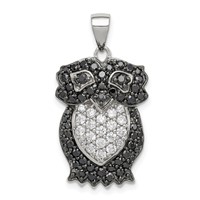 Sterling Silver Black & White CZ Owl Pendant view 1