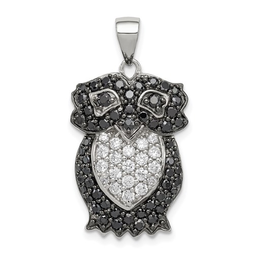 Sterling Silver Black & White CZ Owl Pendant