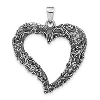 Sterling Silver Antiqued & Polished Heart Pendant view 1