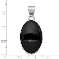 Sterling Silver Rhodium-plated Polished Oval Onyx Cabochon Pendant view 3