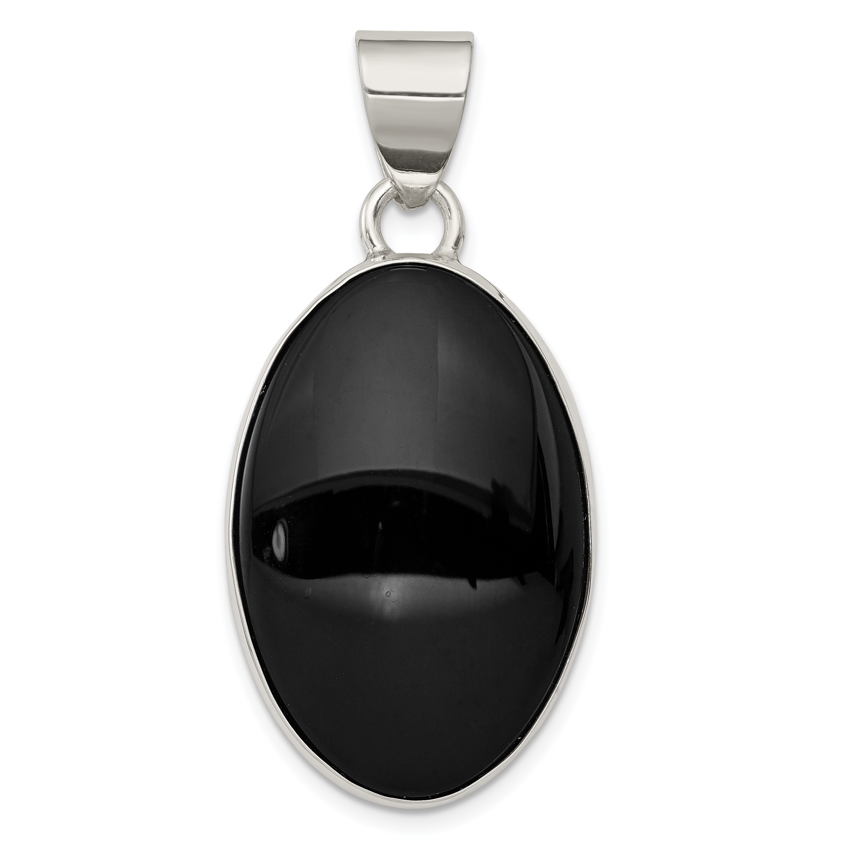 Sterling Silver Rhodium-plated Onyx Polished Oval Pendant (QP2123)