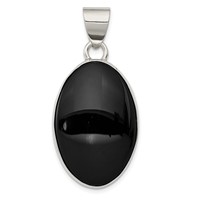Sterling Silver Rhodium-plated Polished Oval Onyx Cabochon Pendant view 1
