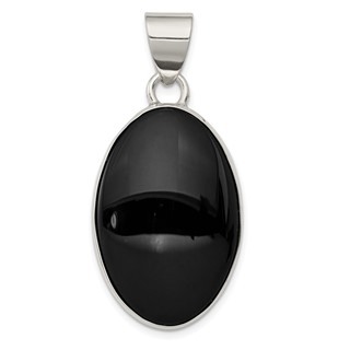 Sterling Silver Rhodium-plated Onyx Polished Oval Pendant