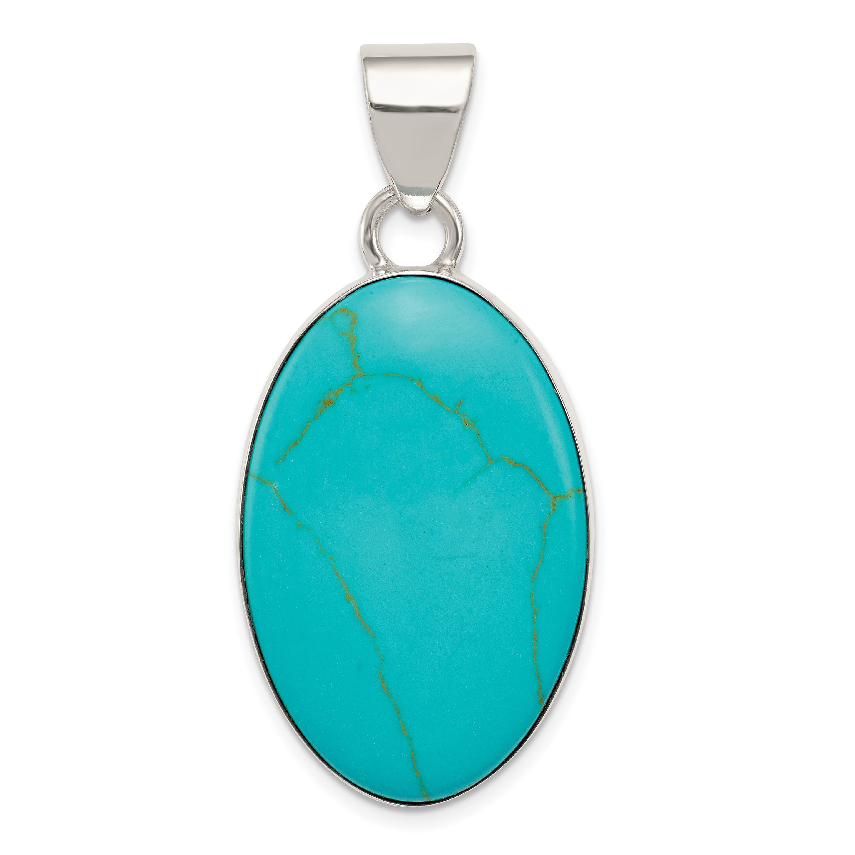 Sterling Silver Turquoise Polished Oval Pendant (QP2127)
